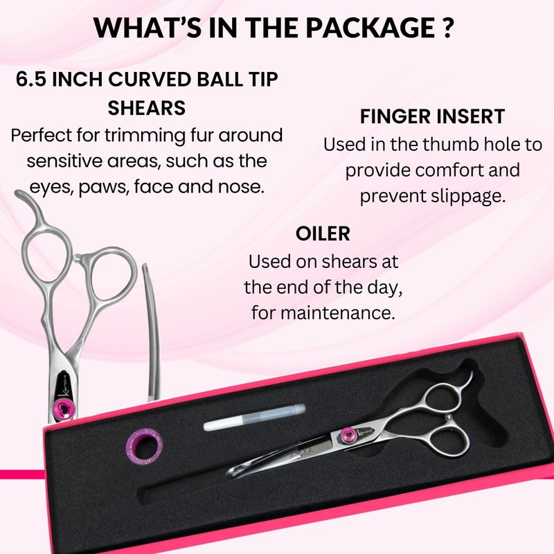 Kenchii Love Dog Grooming Scissors, 6.5 Inch Curved Balltip Shears, Dog Scissors for Grooming, Professional Pet Grooming Scissors, Safety Round Tip Shears - Image 4